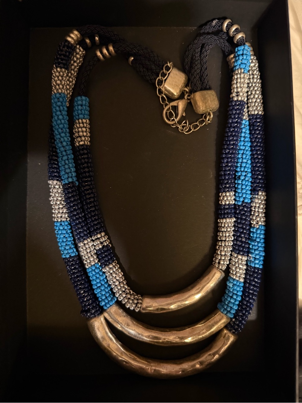 Chico's Blue, Navy & Silver Multi-Strand Beaded Necklace